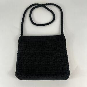The Sak Women Knit Purse Black Crossbody Shoulder Bag Zip Pocket Crochet Handbag
